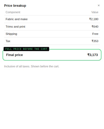 Product · Price breakup
