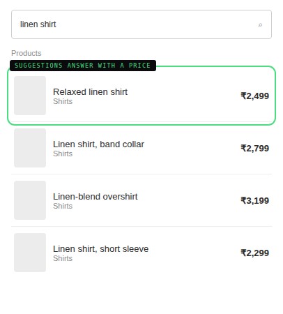 Schematic: search suggestions that show products with prices as you type
